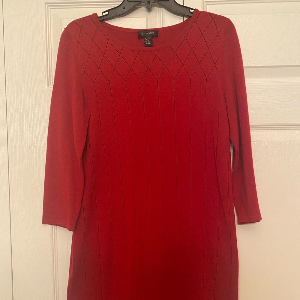 Woman’s 3/4 sleeve dark red sweater dress
